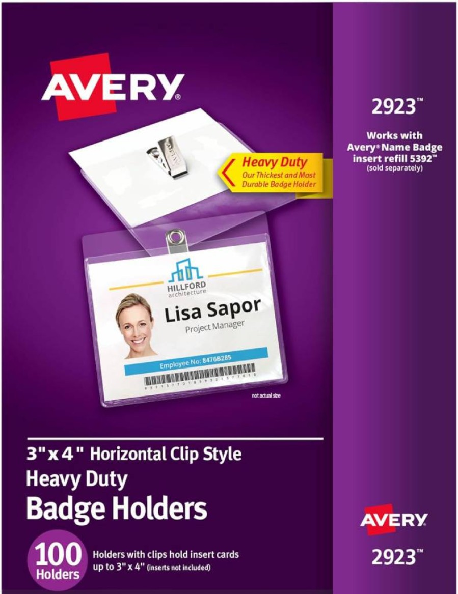 AVERY 74472 Vertical ID Badge Holders, 4x3 Inch Heavy Duty Plastic Sleeves, 25-Pack for Security Cards and Name Tags