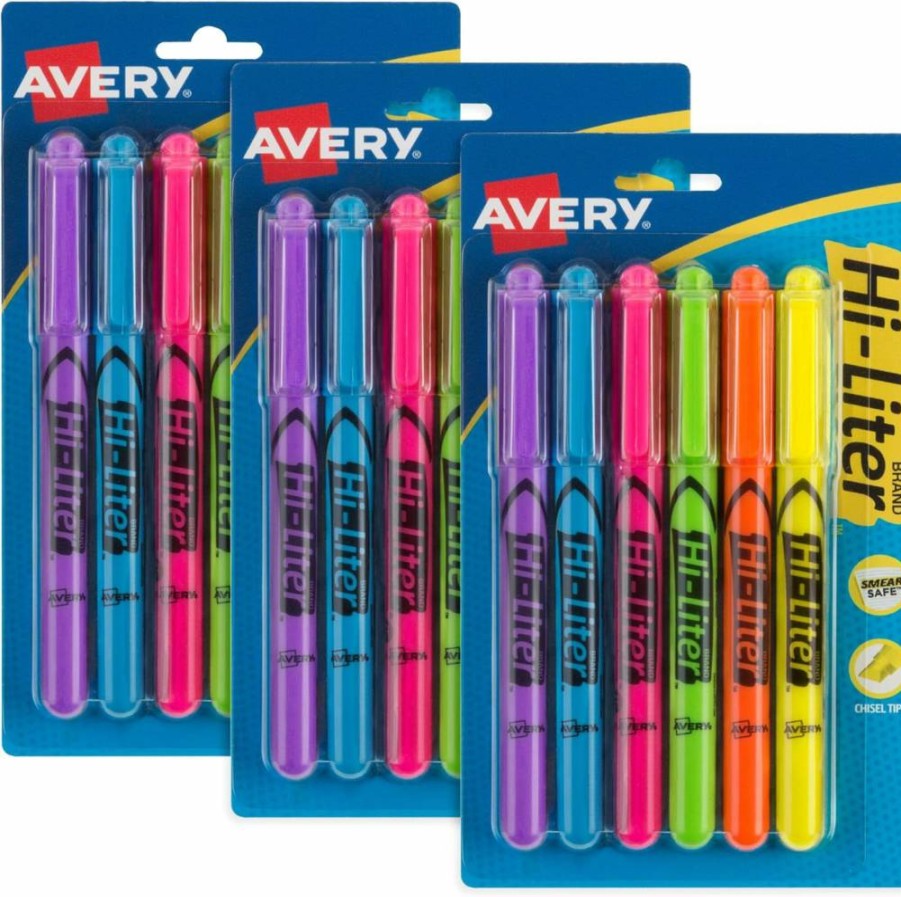 AVERY Chisel Tip Pen-Style Highlighters, 6 Assorted Colors, 3-Pack (25602) for Vibrant Marking