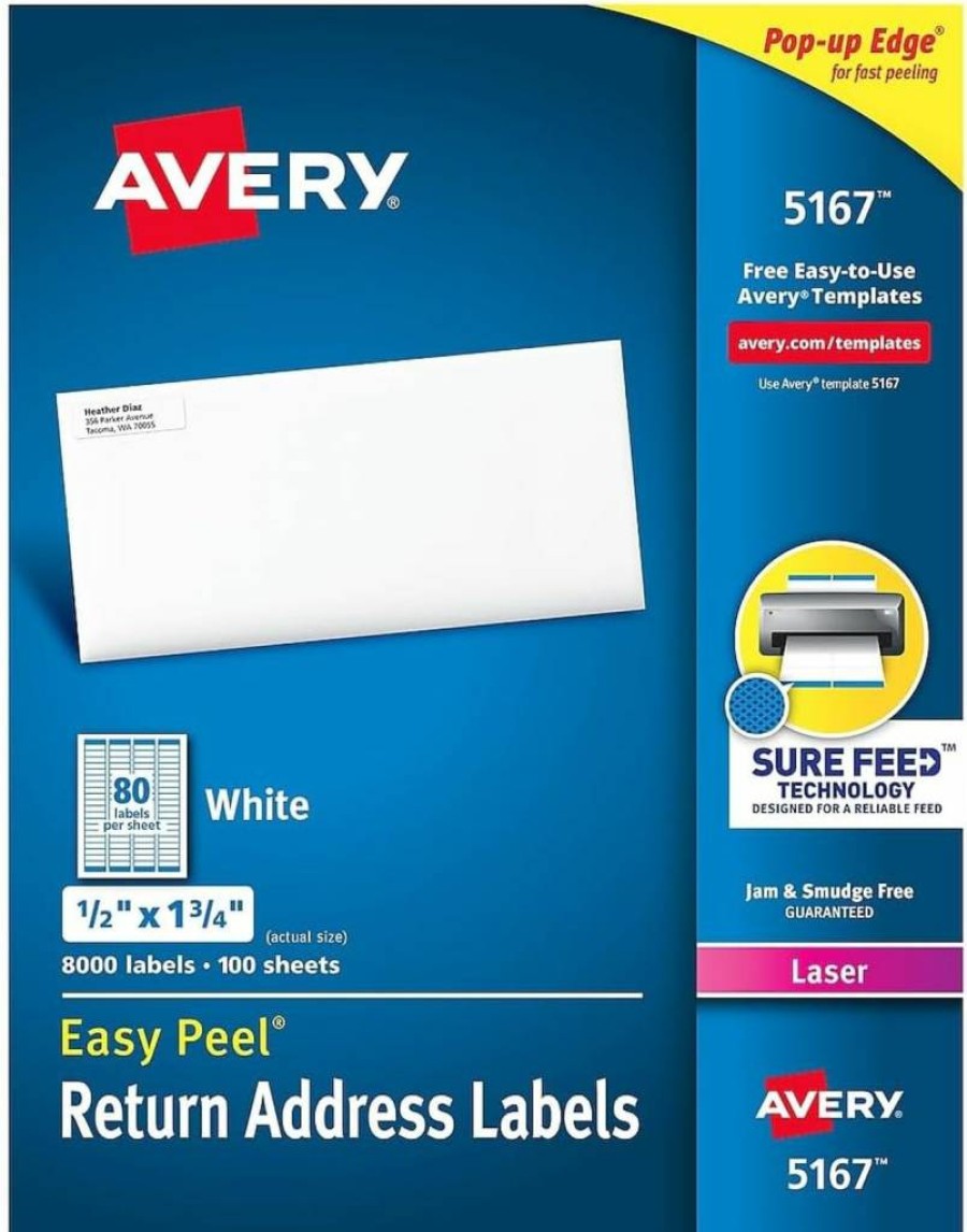 AVERY 5167 Permanent Adhesive Address Labels for Laser Printers, 1/2" x 1-3/4", 9,200 White Mailing Labels, Easy Peel Design
