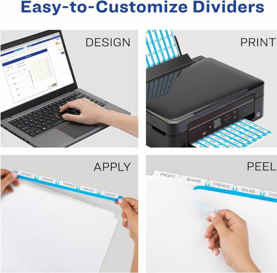 AVERY 5-Tab Dividers for 3-Ring Binder, 6-Pack of 25 Sets (150 Total), Customizable White Tabs with Clear Label Strips, Easy Print & Apply, Index Maker, 11446