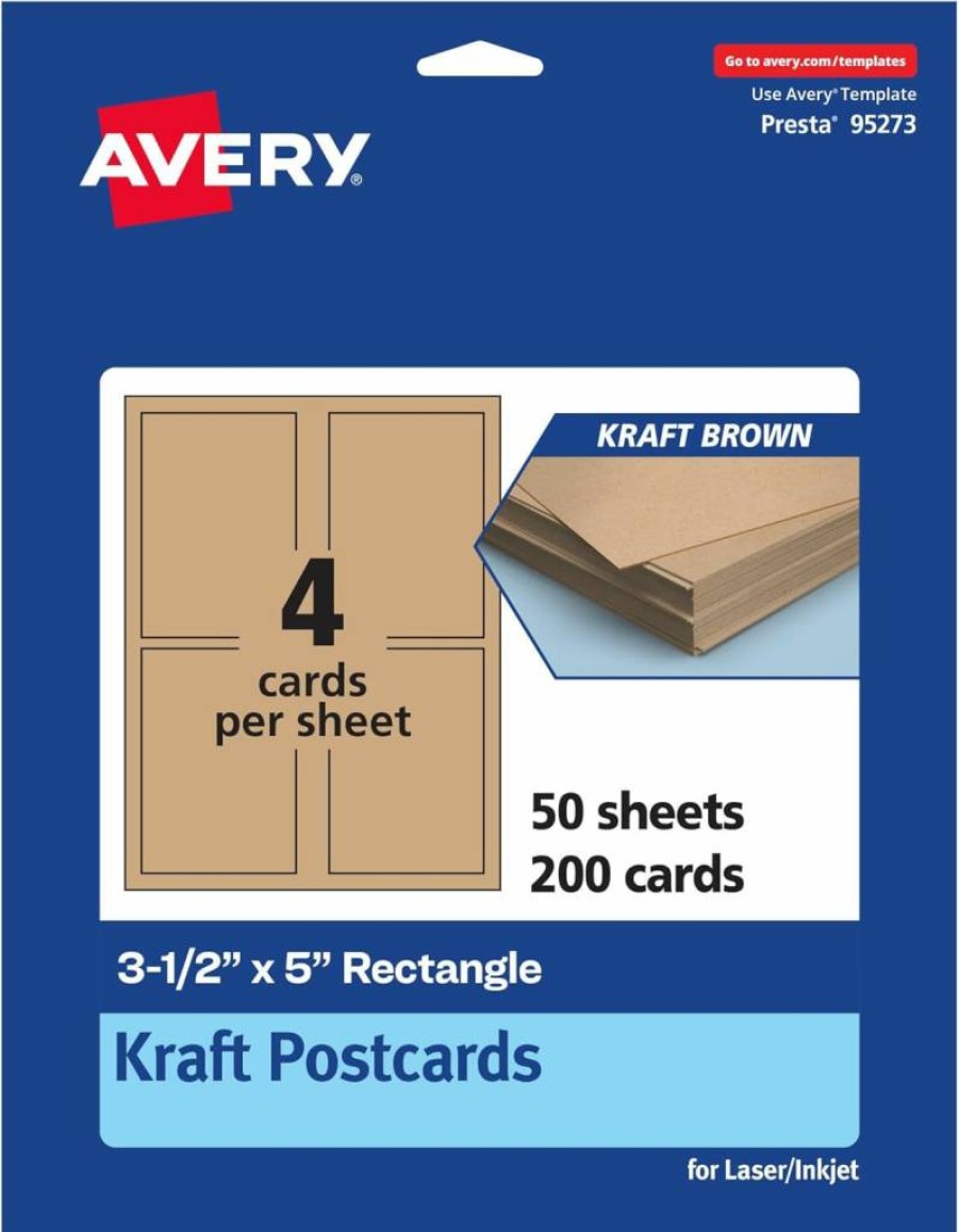 AVERY Printable Kraft Brown Postcards 3.5" x 5" - 200 Pack, Edge-to-Edge Printing, Compatible with Laser/Inkjet Printers