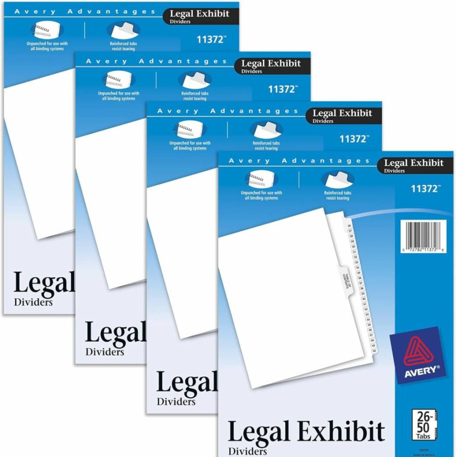 Avery 11372 Premium Legal Exhibit Divider Set, Side Tab, 8.5 x 11 Inches, Collated with Table of Contents, 1 Set (26-50 Dividers)