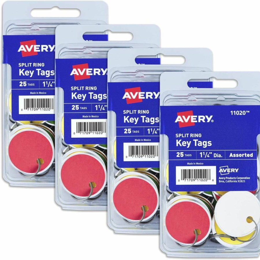 AVERY 1.25 Inch Metal Rim Key Tags with Split Rings, 25-Pack Assorted Colors (11020)