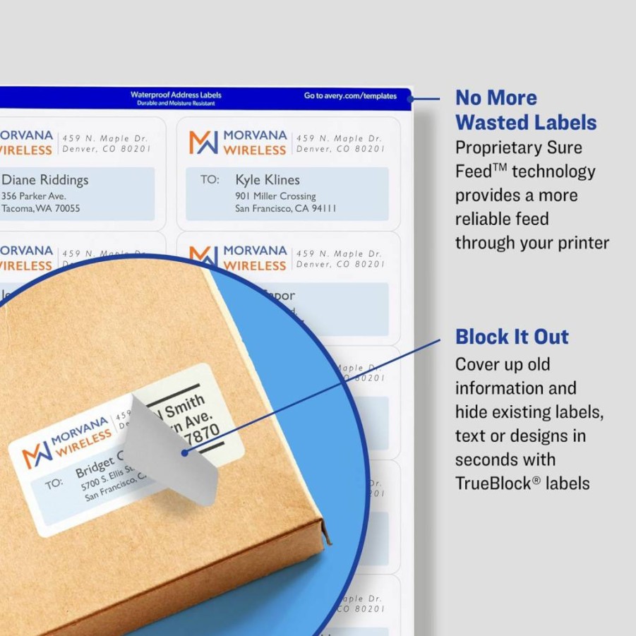 AVERY 8164 Trueblock Shipping Labels for Inkjet Printers, 3.33" x 4", 750 Labels (5 Packs of 150), White, Permanent Adhesive