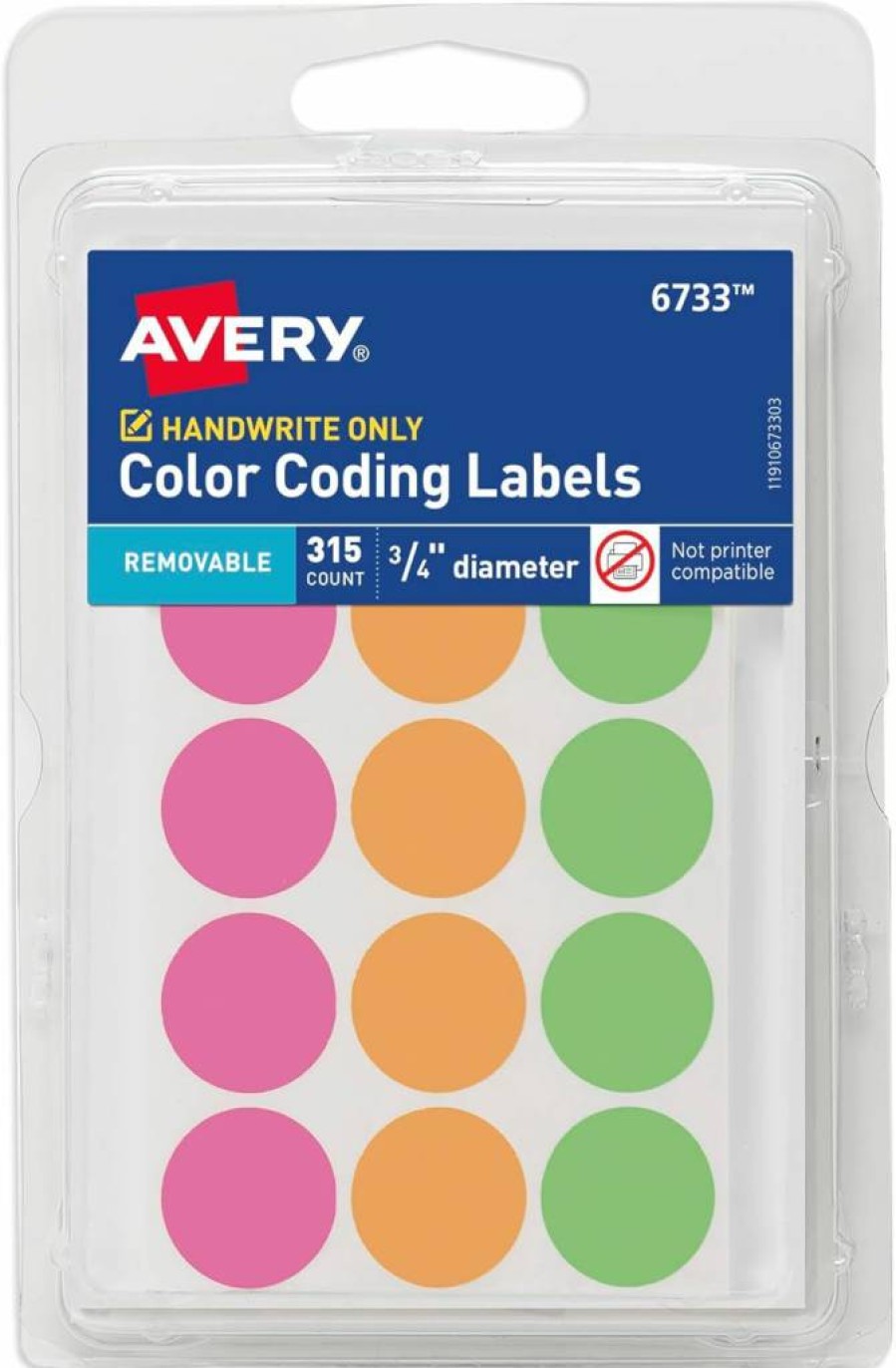 AVERY 6733 Removable Neon Color-Coding Labels, 3/4" Round Dot Stickers, Non-Printable, 315-Pack, Assorted Bright Colors