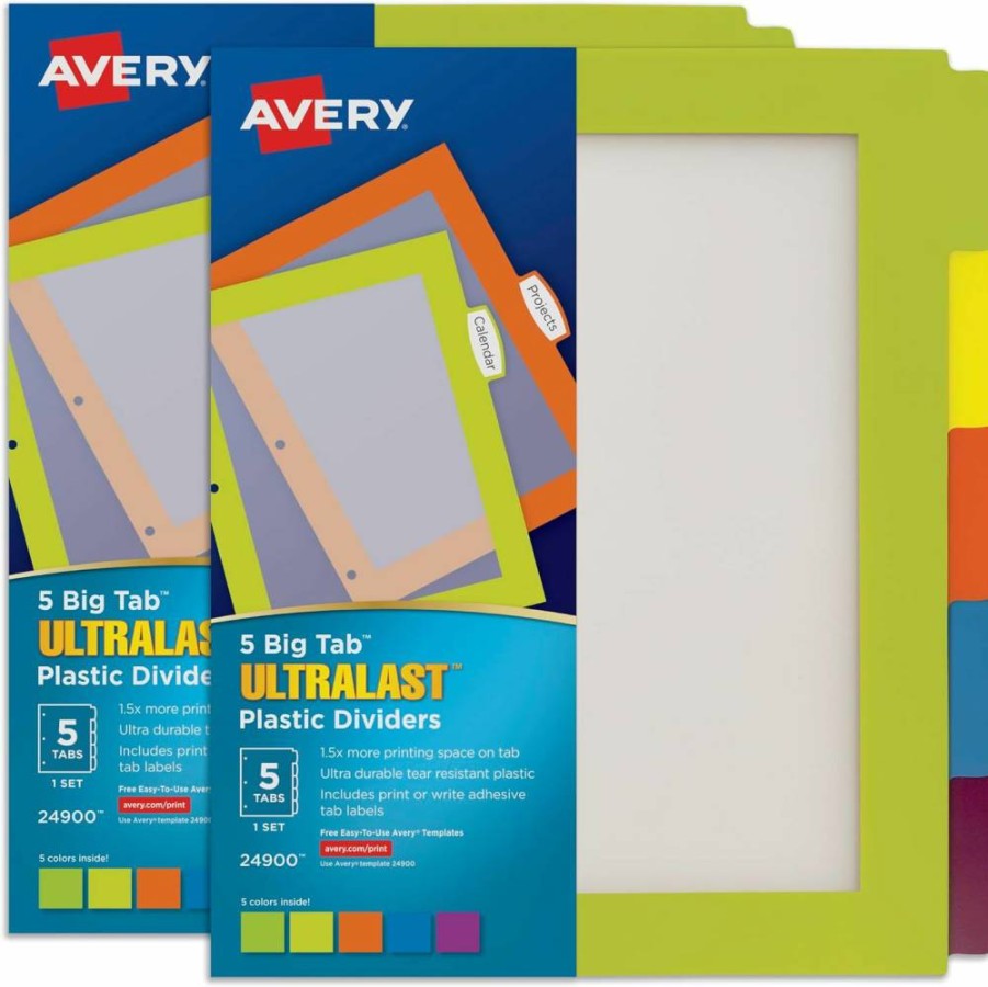 Avery Ultralast 8-Tab Multicolor Plastic Dividers with White Labels for 3-Ring Binders, Durable Big Tab Set (24901)