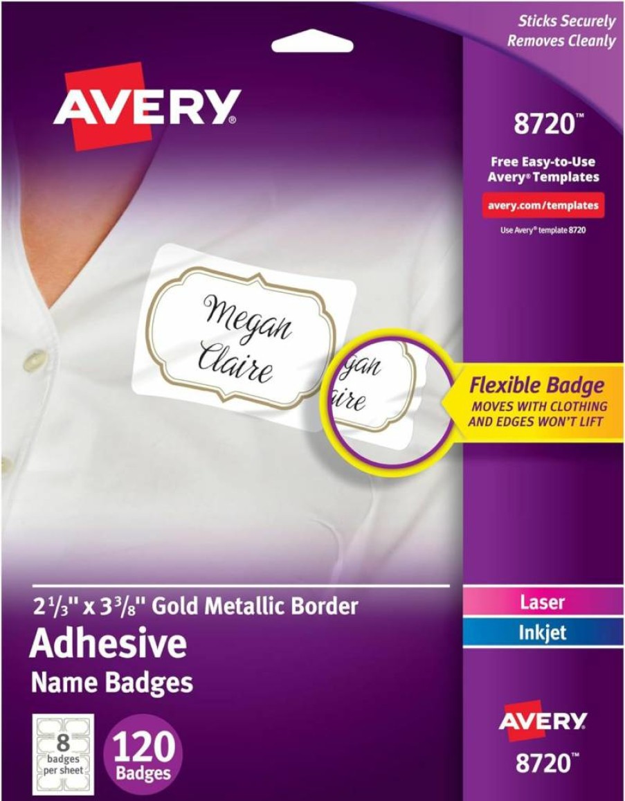 AVERY 05895 Removable Name Badges, 2.33" x 3.375" White Printable Name Tags with Blue Border, 400-Pack Flexible Labels for Office, School & Events