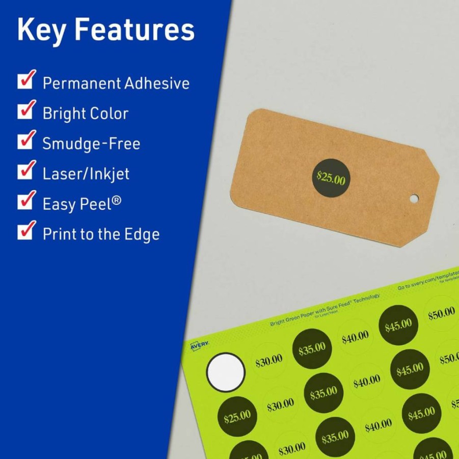 Avery 1/2" Round Printable Labels with Sure Feed Technology, Bright Green, Print-to-the-Edge for Laser/Inkjet, 1,540 Pack - Ideal for Price Stickers & Mailing Seals