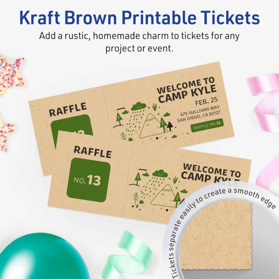 Avery Kraft Brown Printable Tickets 2-1/8" x 5-1/2" for Laser/Inkjet Printing, 400-Pack Cardstock