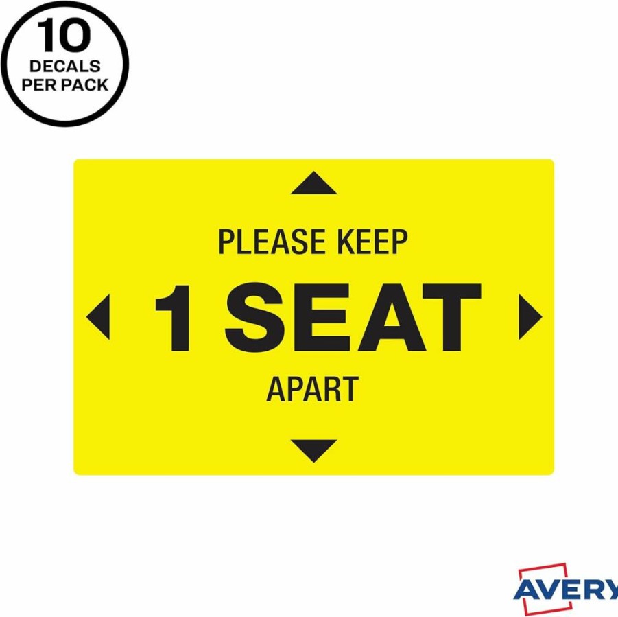 AVERY "Seat Closed" Preprinted Safety Decals, 4" x 6" Yellow Wall Signs, Tear & Water Resistant, Removable Adhesive, Pack of 10 (83074)