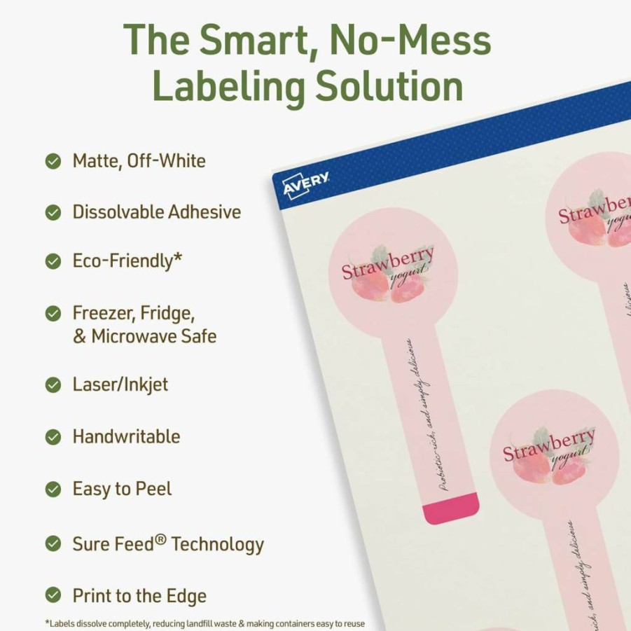 AVERY Dissolvable Lollipop Labels 1.5" x 4" - Matte White, Print-to-Edge, Laser/Inkjet Printable, 40-Pack, Sure Feed Technology
