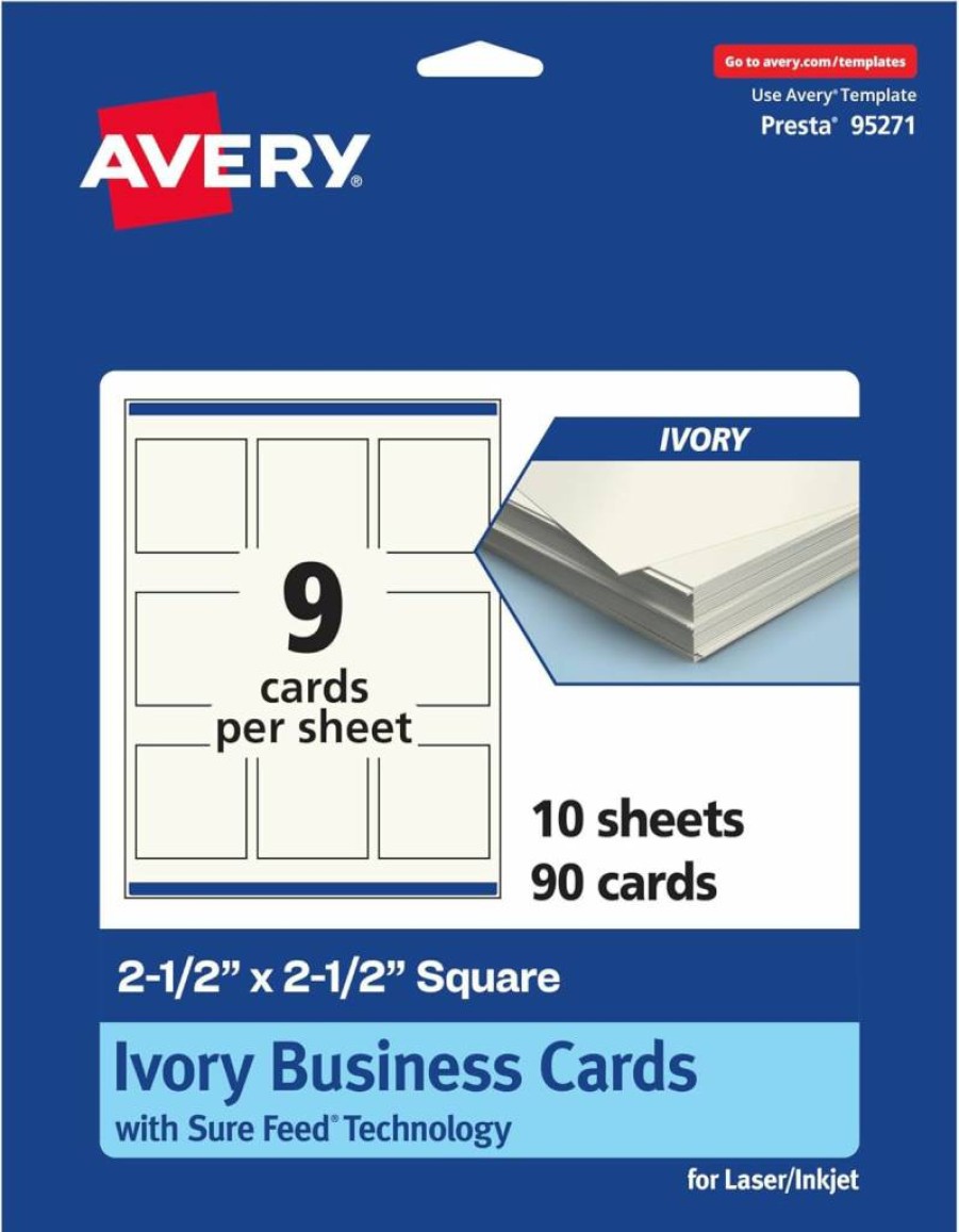 Avery Printable 2.5" x 2.5" Square Business Cards, Ivory Cardstock, Sure Feed Technology, Print-To-The-Edge Design, 450 Sheets for Laser/Inkjet Printers