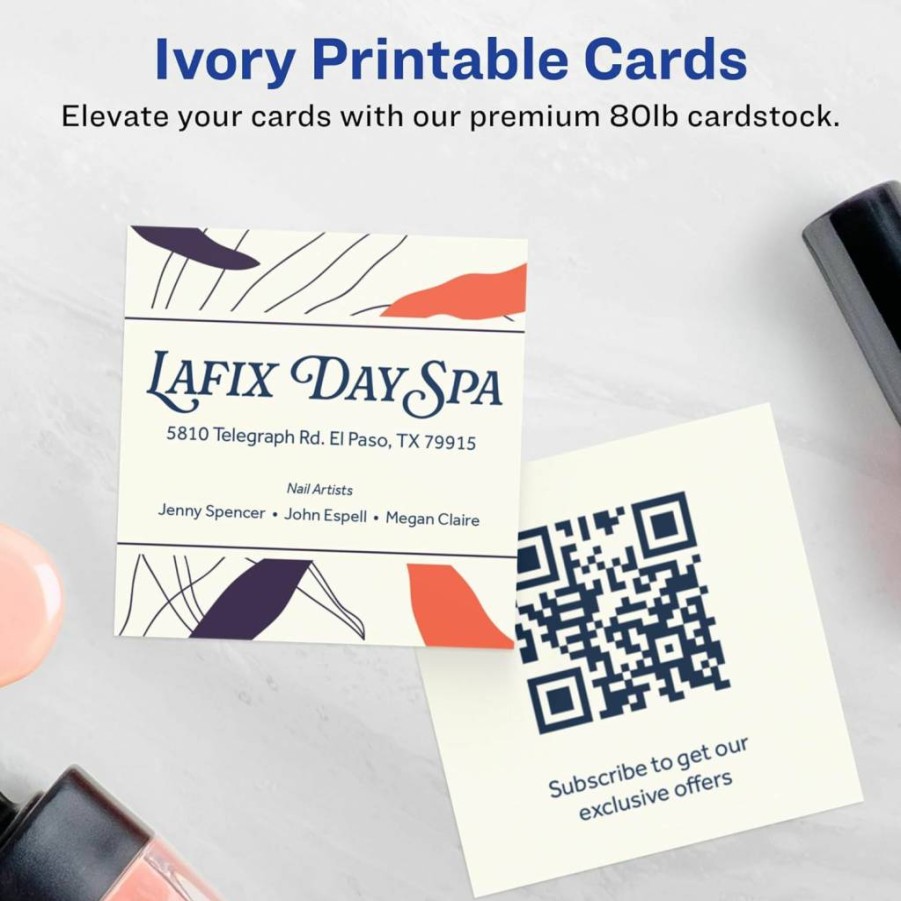 Avery Printable 2.5" x 2.5" Square Business Cards, Ivory Cardstock, Sure Feed Technology, Print-To-The-Edge Design, 450 Sheets for Laser/Inkjet Printers
