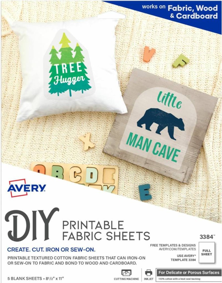 AVERY Printable Iron-On Fabric Transfer Sheets for Inkjet Printers, 8.5" x 11", 5-Pack (3384)