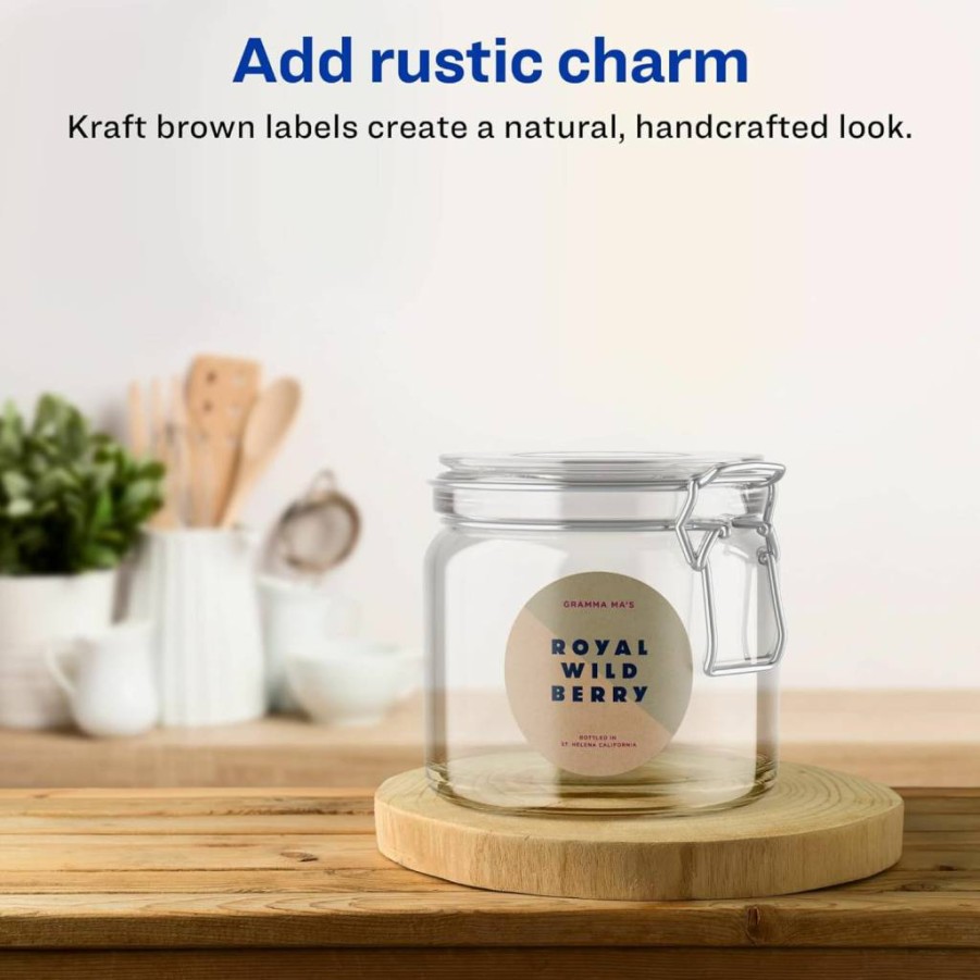 AVERY 3" Round Kraft Brown Labels, 90-Pack, Sure Feed Technology, Print-To-The-Edge, Laser/Inkjet Printable, Waterproof Matte Finish