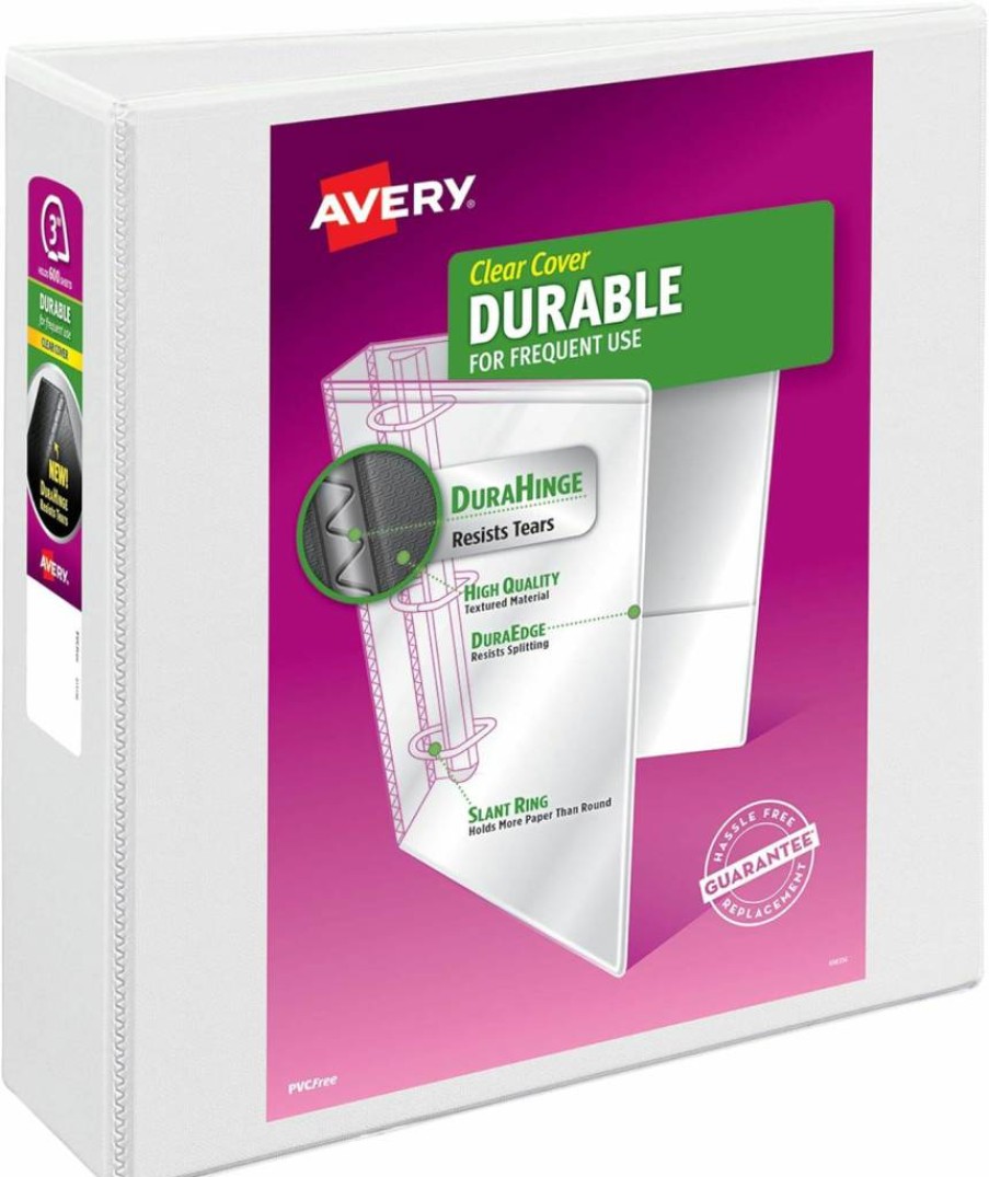 Avery 09301 1-Inch White 3-Ring Binder with EZD Rings, Durable View Binder for School or Office