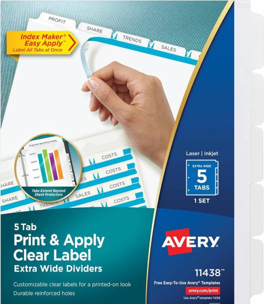 AVERY 8-Tab Binder Dividers with Clear Label Strips, White Index Maker Set (11439) for Easy Printing & Organization