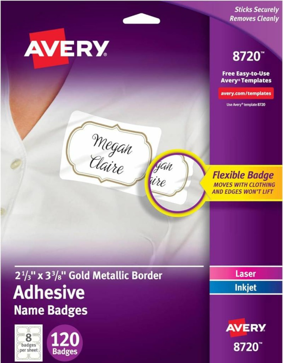 Avery 8722 Removable Adhesive Name Tags, 2-1/3" x 3-3/8" White Printable Labels with Colored Borders, 120-Pack for Laser/Inkjet Printers