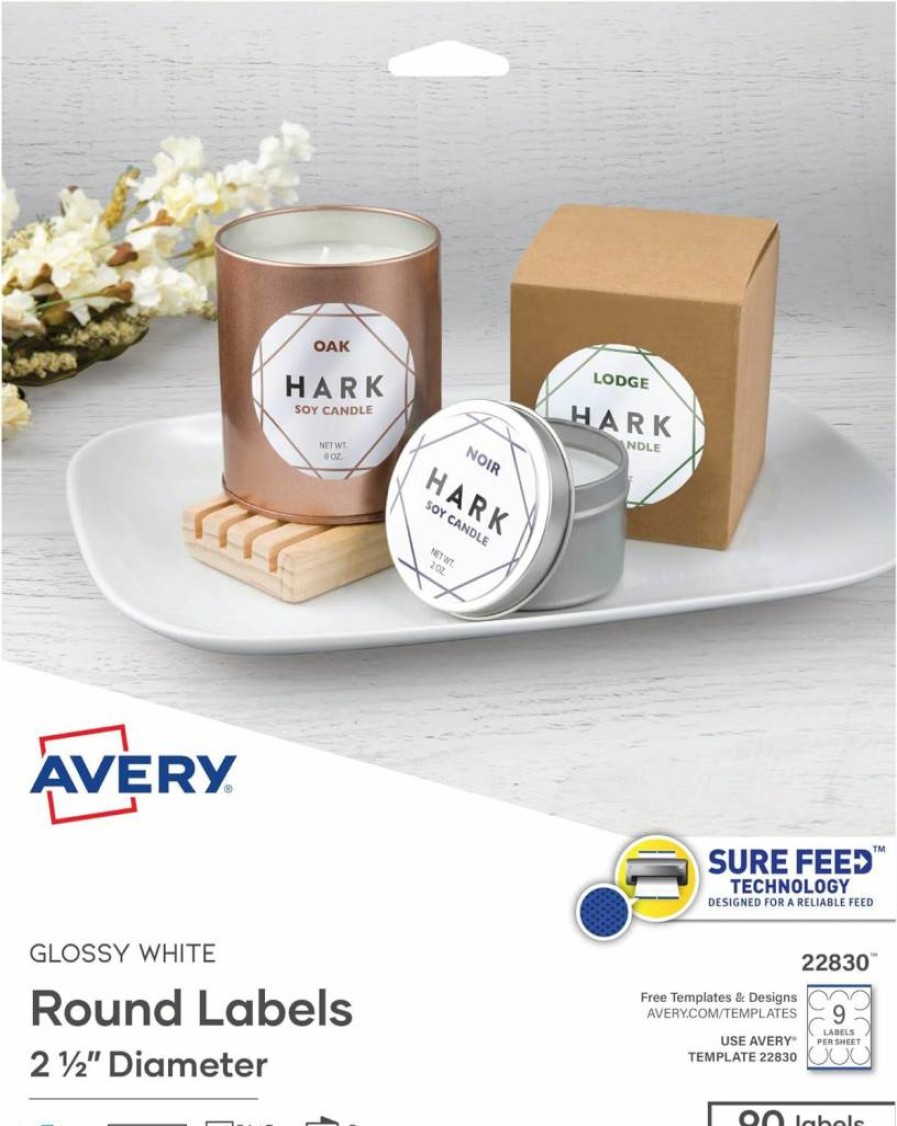 AVERY 8218 2.5 Inch Round Scallop Edge Labels - 90 Pack White Printable Stickers for Laser & Inkjet Printers with Sure Feed Technology