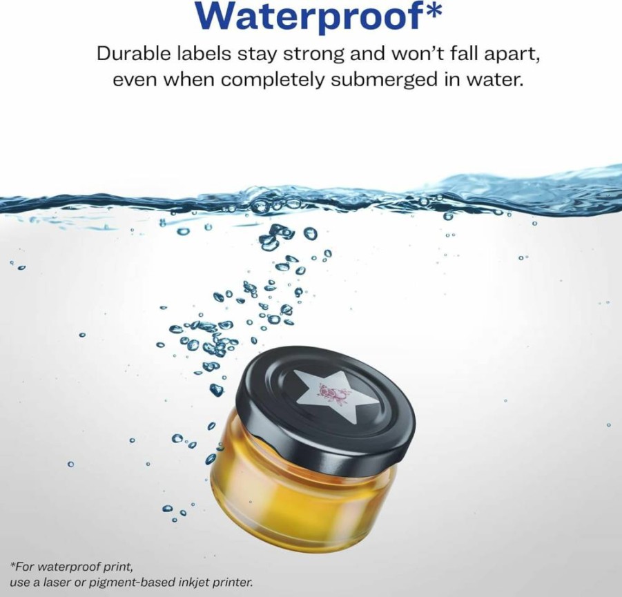 Avery Waterproof Star Labels 0.75" x 0.75" - 800 Pack, Tear & Oil Resistant, Laser/Inkjet Printable, Sure Feed Technology, Print-To-The-Edge Durable Labels