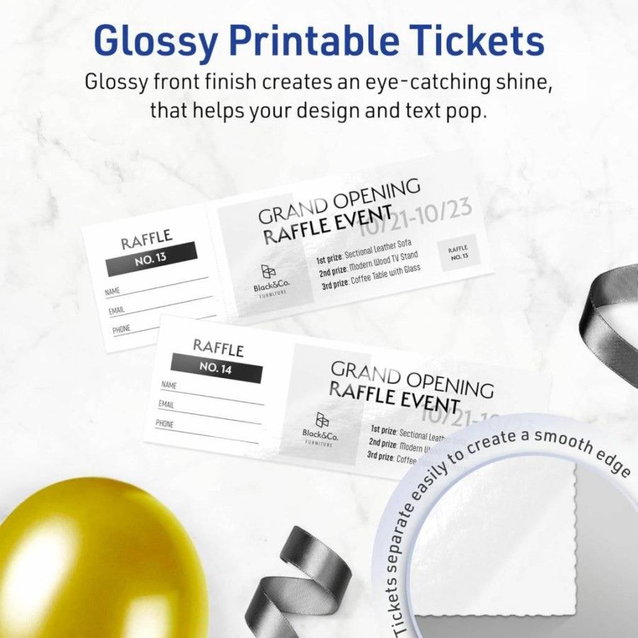 AVERY Printable Glossy White Cardstock Tickets, 1.75" x 5.5" Rectangle, Laser/Inkjet Compatible, 500-Pack