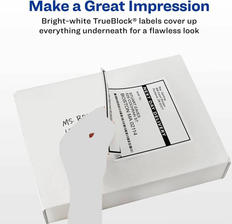 Avery 8126 Trueblock Shipping Address Labels, 5-Pack Half Sheet Permanent Adhesive Labels for Inkjet Printers, 250 Labels