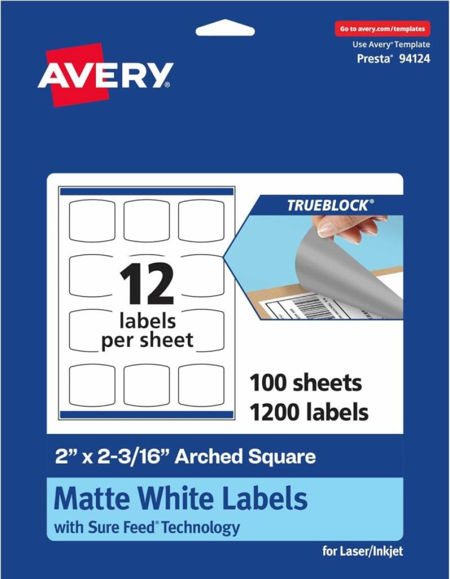 Avery TrueBlock Matte White Arched Square Labels, 2" x 2-3/16", 120-Pack, Sure Feed Technology, Laser/Inkjet Printable, Print-to-Edge, Ideal for Packaging & Product Merchandising