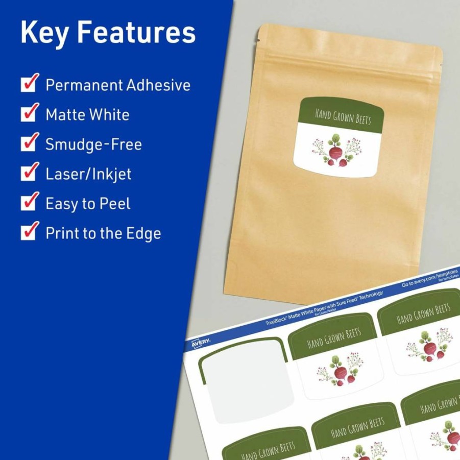 Avery TrueBlock Matte White Arched Square Labels, 2" x 2-3/16", 120-Pack, Sure Feed Technology, Laser/Inkjet Printable, Print-to-Edge, Ideal for Packaging & Product Merchandising