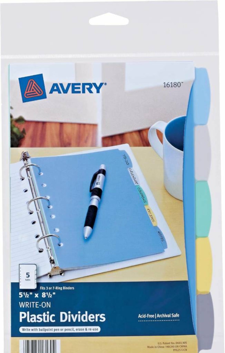 AVERY 5.5" x 8.5" Reusable Plastic Binder Dividers with Tabs - 5-Tab Multicolor Set for 3-Ring & 7-Ring Binders (16180) Write & Erase Durable Dividers